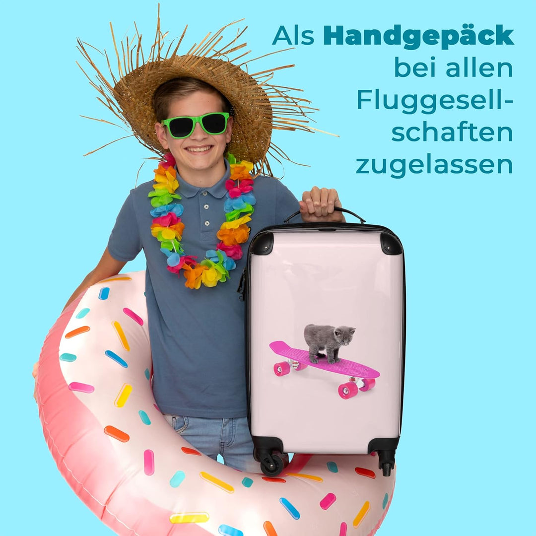 NoBoringSuitcases.com® Koffer Handgepäck Trolley Rollkoffer Kleine Reisekoffer mit 4 Rollen - Katze