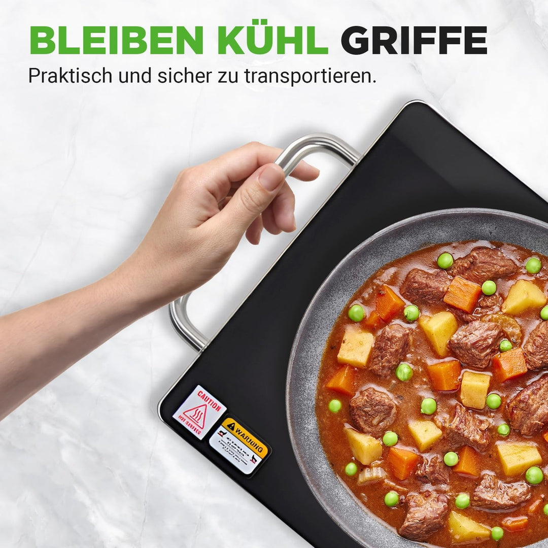 NutriChef Warmhalteplatte Elektrisch – 41,9 x 27,9 cm Glas-Kochplatte mit Griffen für Speisen, Für B