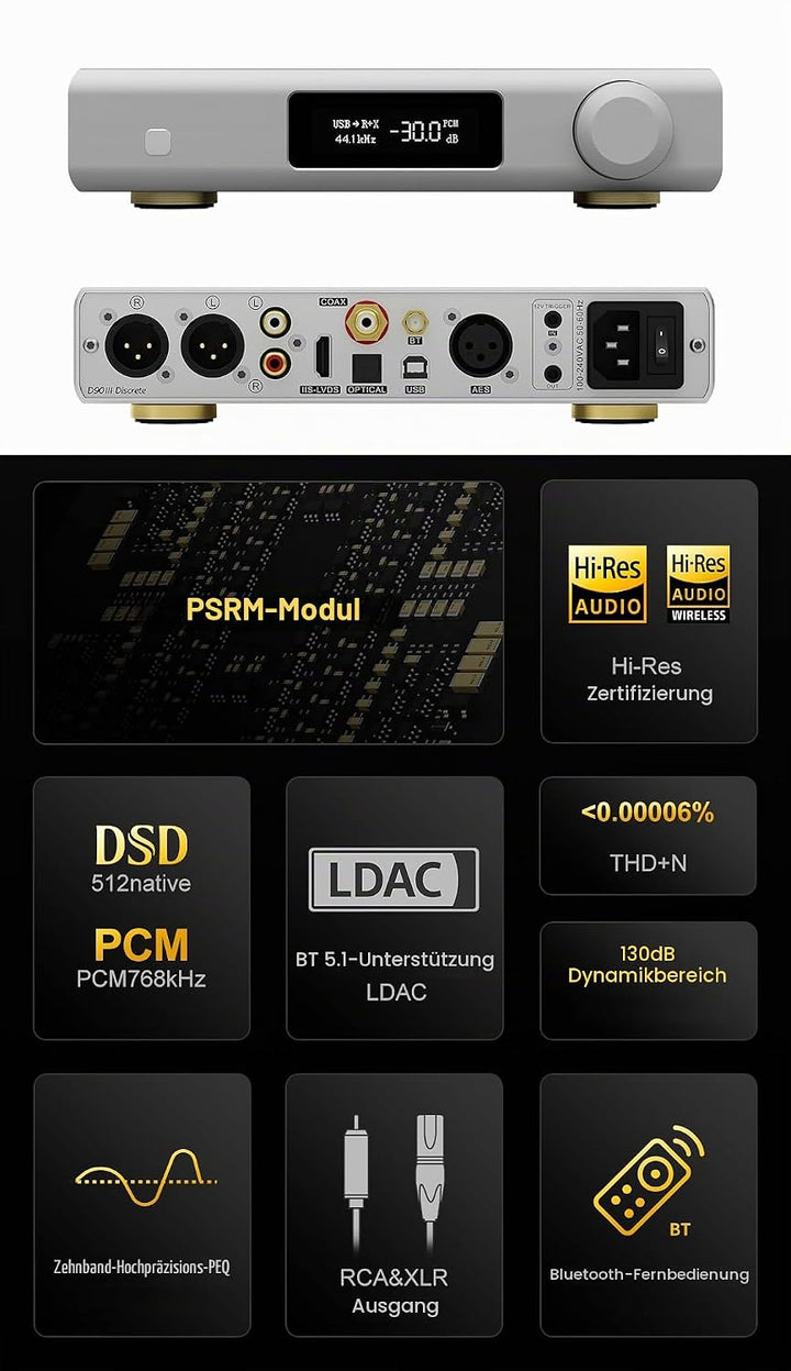 TOPPING D90 III Discrete Vollständig ausgeglichener HiFi-DAC - BT 5.1-Unterstützung LDAC PEQ-Einstel