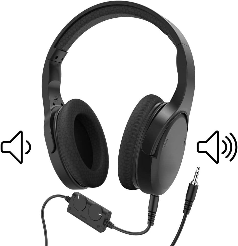 Hama TV Kopfhörer mit Kabel 6 m (verstellbarer Over-Ear Kopfhörer für Fernseher, Kopfhörer mit Lauts