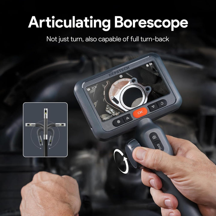 DEPSTECH Dual Lens Endoskopkamera mit Licht, 8,5mm Endoskop Beweglicher Kopf, 210° Drehbar Inspektio