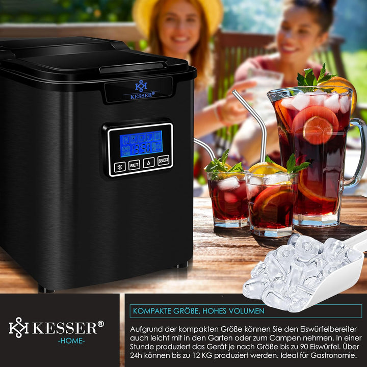 KESSER® Eiswürfelbereiter | Eiswürfelmaschine Edelstahl | 150W Ice Maker | 12 kg 24 h | 3 Würfelgrös