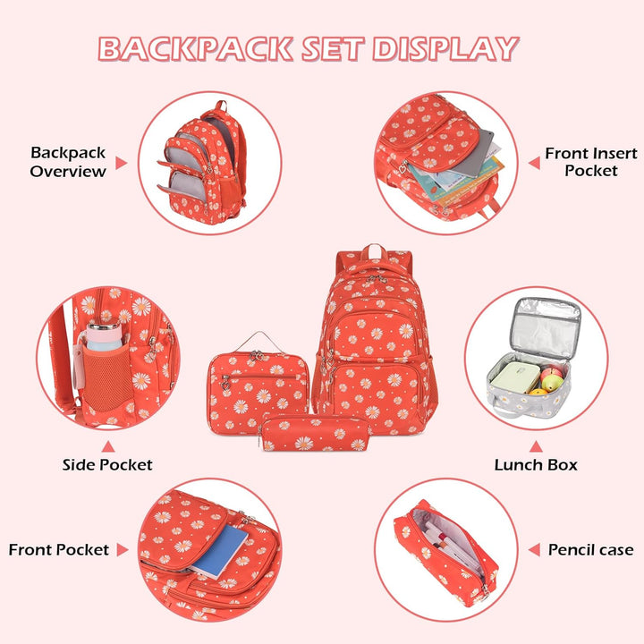 Schulrucksack Mädchen Teenager Damen Schultasche Rucksack Set Gänseblümchen Schulranzen für Mädchen