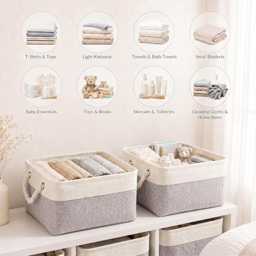 Grosse Aufbewahrungsbox 4er Set, Canvas Stoff Aufbewahrungskörbe mit Griffen für Schränke, Kleidersc