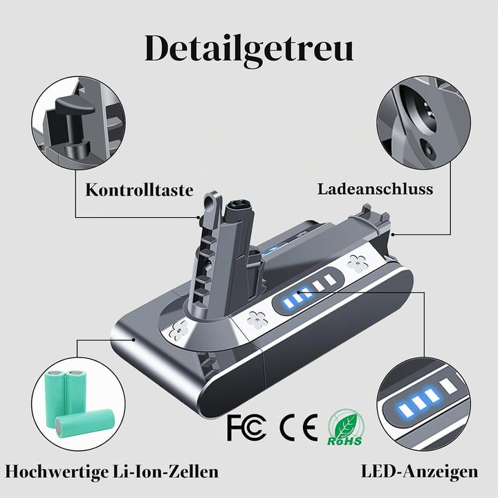 DTK Ersatzakku für Dyson V10 Akku SV12 25,2V 3600mAh Kompatibel mit V10 Fluffy Animal Absolute Motor