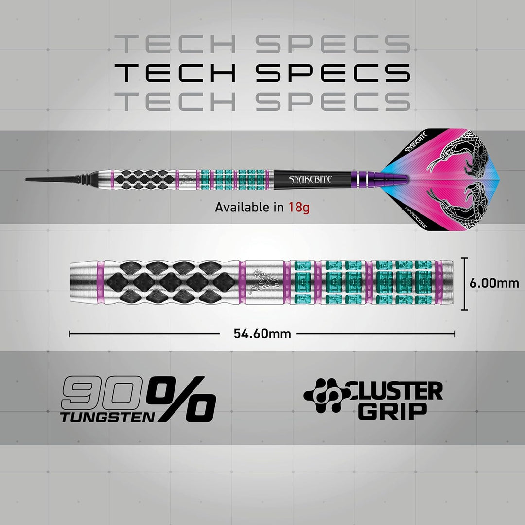 RED DRAGON Peter Wright Snakebite Supa-Venom Premium Tungsten Dartset mit Flights und Stielen 18.0 G
