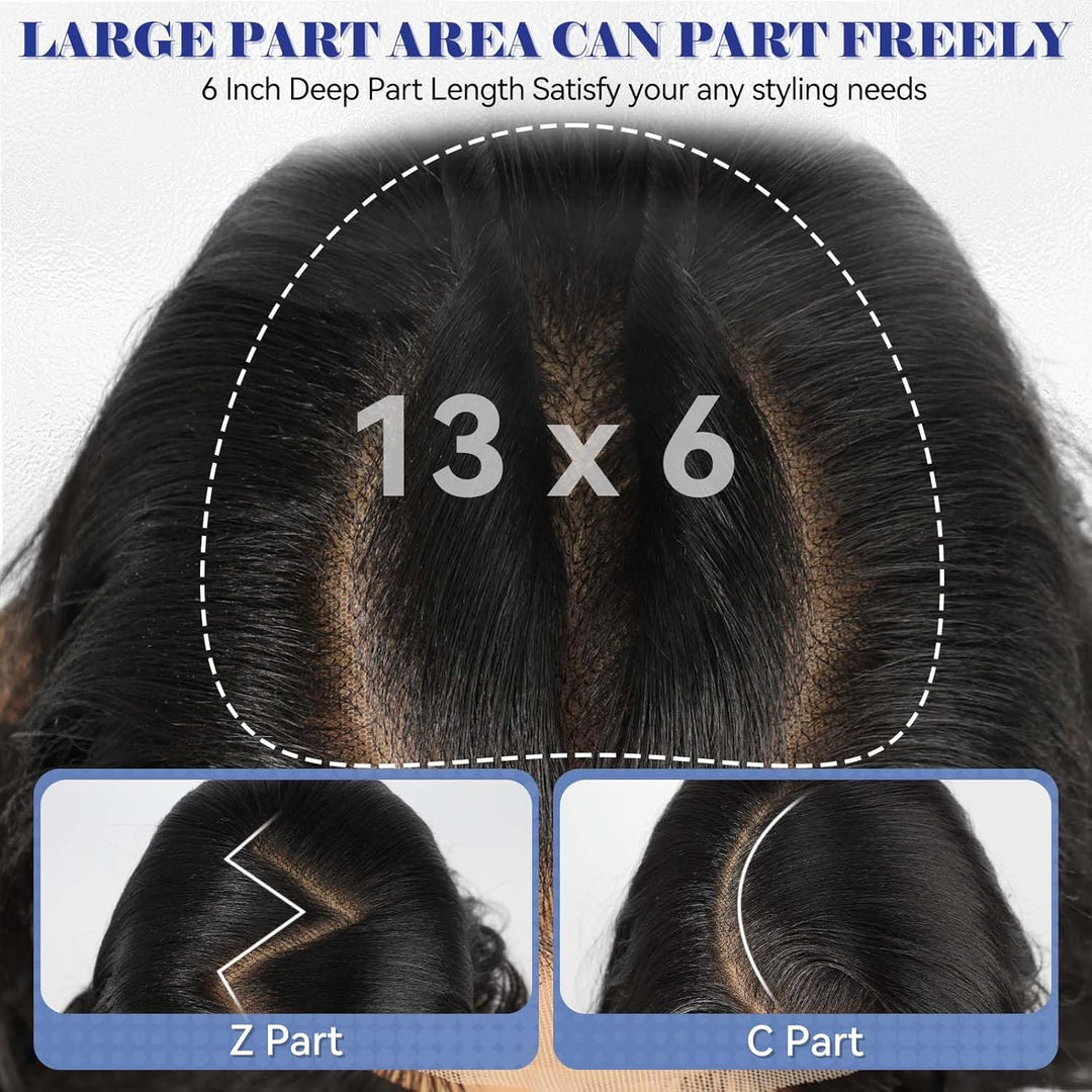 HAIRCUBE 13x6 HD Synthetische Lace-Front-Perücke, 24 Zoll lange schwarze, lockige, geschichtete Perü