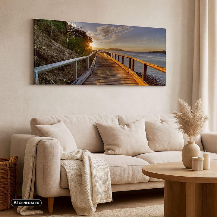 Wandbilder Dekoration Wohnzimmer Fussgängerbrücke Himmel Wasser Panorama Bilder auf Leinwand 120x50c