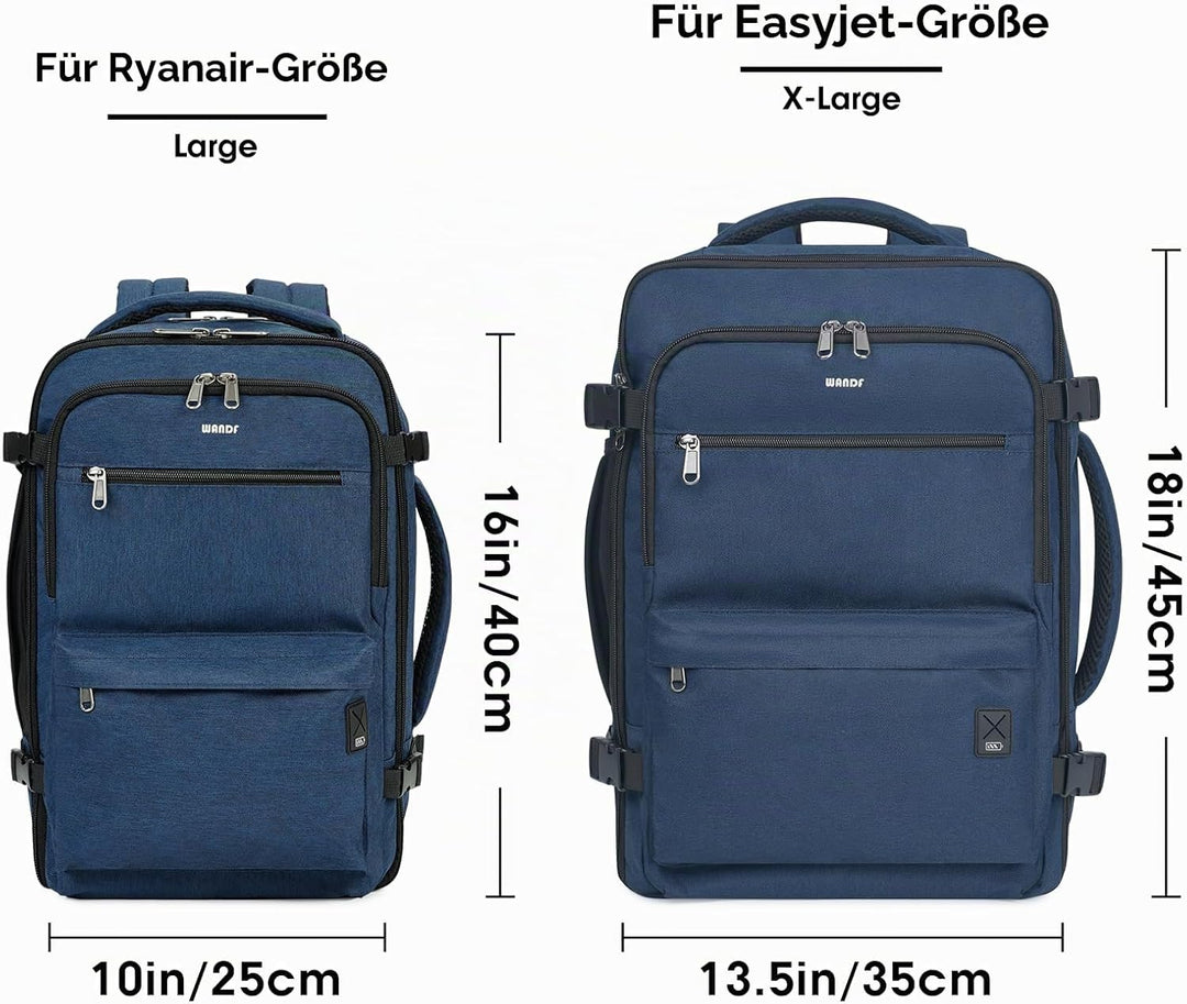 WANDF Handgepäck Rucksack 40x20x25cm für Ryanair Airlines, Untersitz-Reise-Handgepäck-Tasche mit Nas
