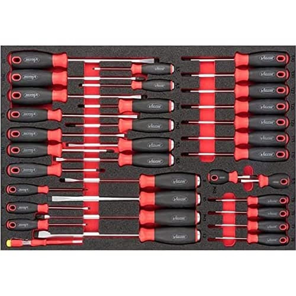 ViGOR Schraubendreher Satz V6813 | 2K Weichschaum-Einlage, Schlüsselweite: ∙ 0,5 x 3 – 1,6 x 10 · PH