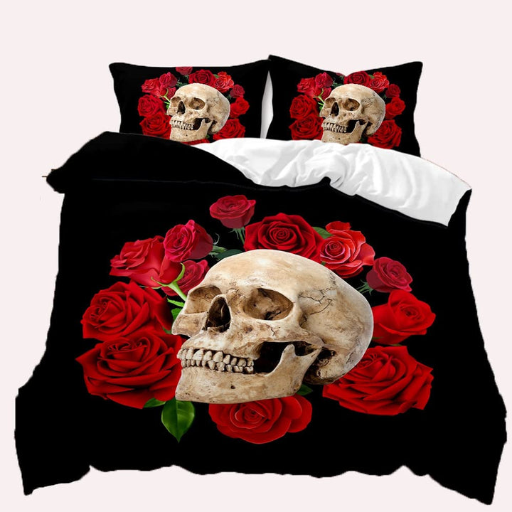 TULTOAP Bettwäsche 135x200 3D-Druck Blumen und Schädel Bettbezug Rose Totenkopf Bettwäsche Gothic Be
