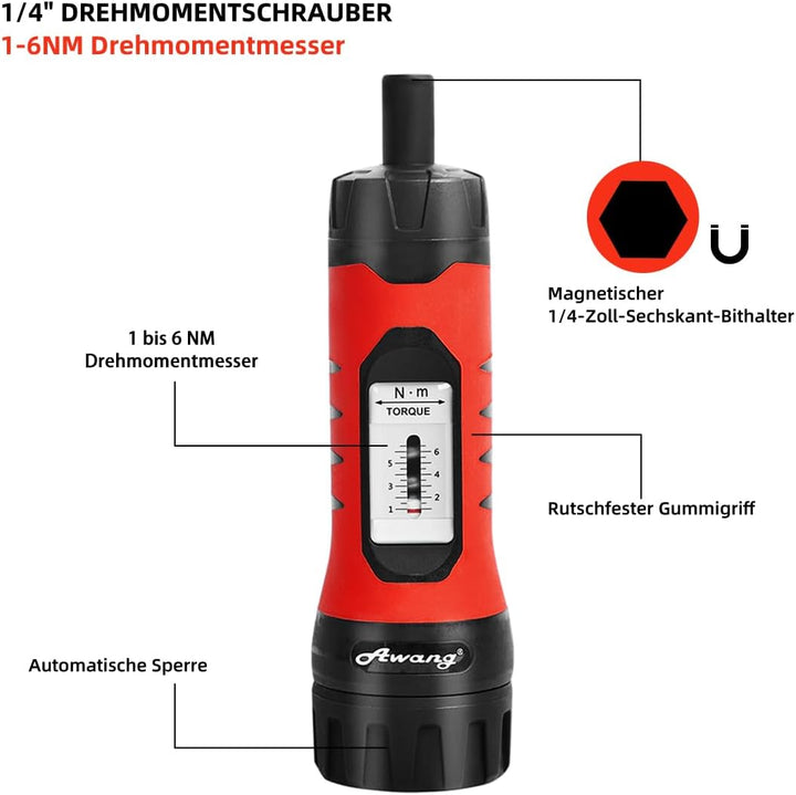 Awang Drehmoment-Schraubendreher 1-6NM Drehmomentschlüssel 36tlg.für Fahrrad Reparatur mit Bithalter