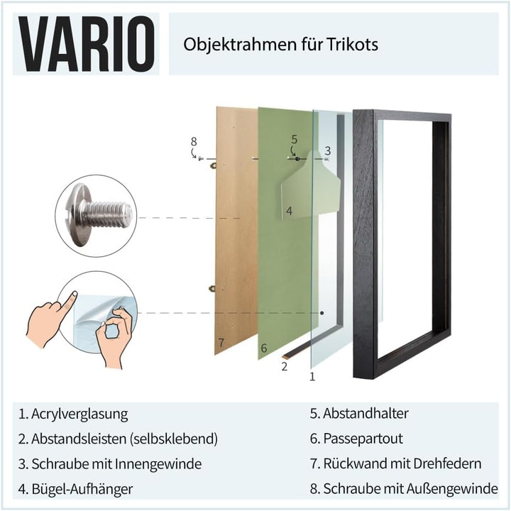 Bildershop-24 Objektrahmen Trikotrahmen VARIO inkl. Bügel und Passepartout 60x80cm Schwarz (lackiert