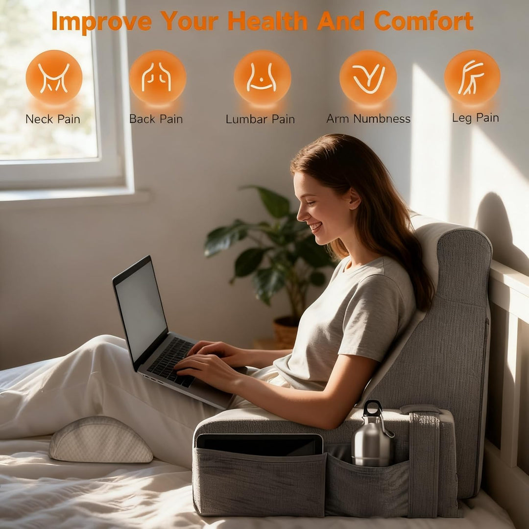 Gross Lesekissen mit Abnehmbarer Nackenrolle & Armlehne, Rückenkissen Bett, Ergonomisches Rückenkiss