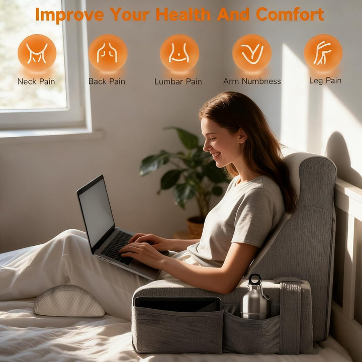 Gross Lesekissen mit Abnehmbarer Nackenrolle & Armlehne, Rückenkissen Bett, Ergonomisches Rückenkiss