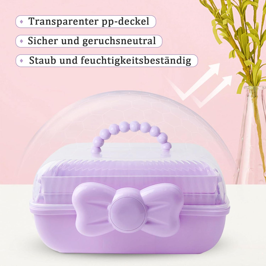 3 Etagen Schmuckbox Kinder, Haarschmuck Aufbewahrung Lila mit transparentem Deckel, 180 Grad Öffnung