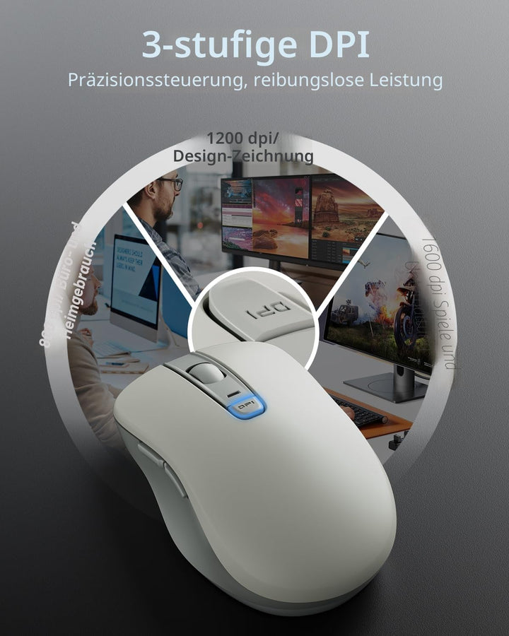 Lenovo Maus kabellos WL300, Wireless Bluetooth Mouse mit leise Klicks, Wireless Computer Mouse,3 Ein