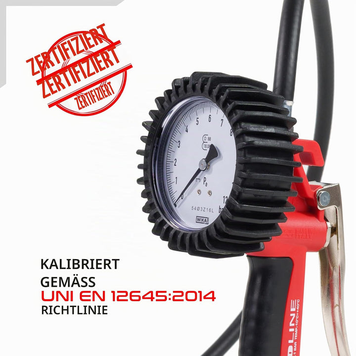 GAV Reifenfüller Messgerät mit WIKA 80mm Manometer (Geeicht) Profi Reifendruckprüfer Druckluft für A