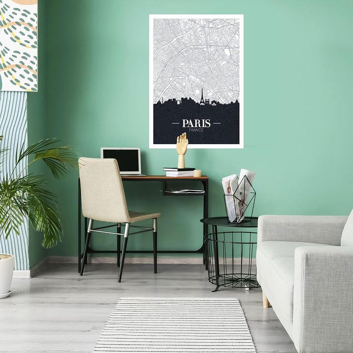wandmotiv24 Poster als Wanddeko, Grösse Din A1, Strassen Karte Paris, Frankreich, Hauptstadt, Reisen