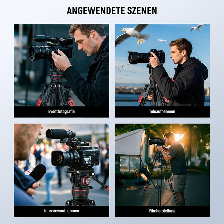 NEEWER 78" Kamera Videostativ aus Carbonfaser mit dämpfendem, Fluidkopf, One Step Schnellverschluss,