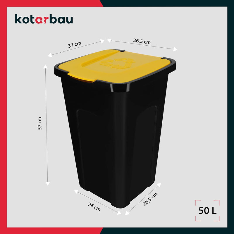 KOTARBAU® Abfalleimer 50l Mülltrennung Deckel in Gelb Polyethylen Mülltonne 50l Abfalltonne mit Deck