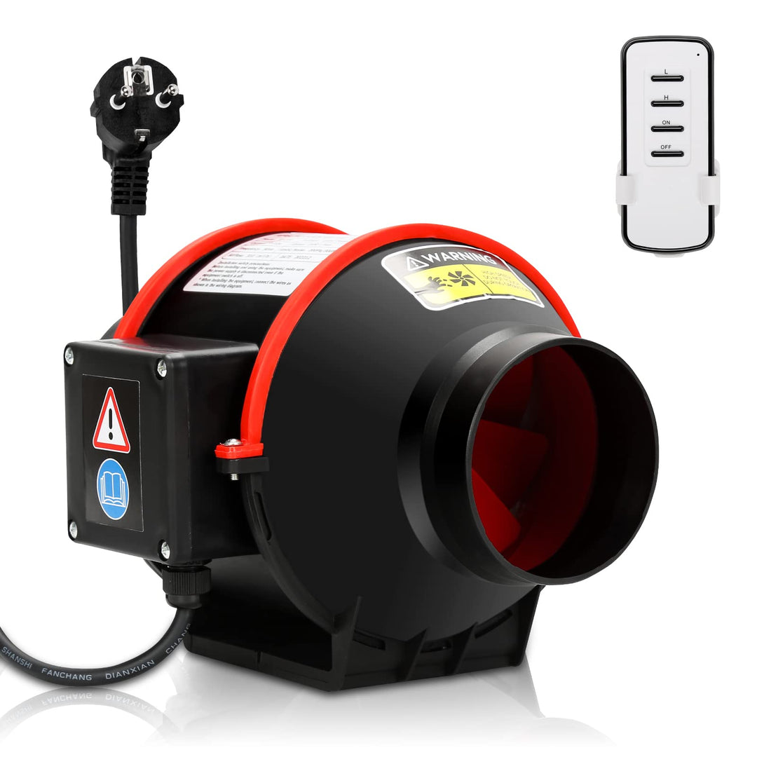100mm Rauchabzug Rohrventilator, 310m³/h Abluftventilator, Inline-Kanalventilator mit Fernsteuerung,