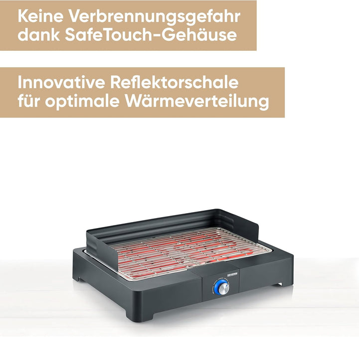 SEVERIN Tischgrill mit Edelstahl-Grillrost für drinnen und draussen, Elektrogrill mit schnellem Gril