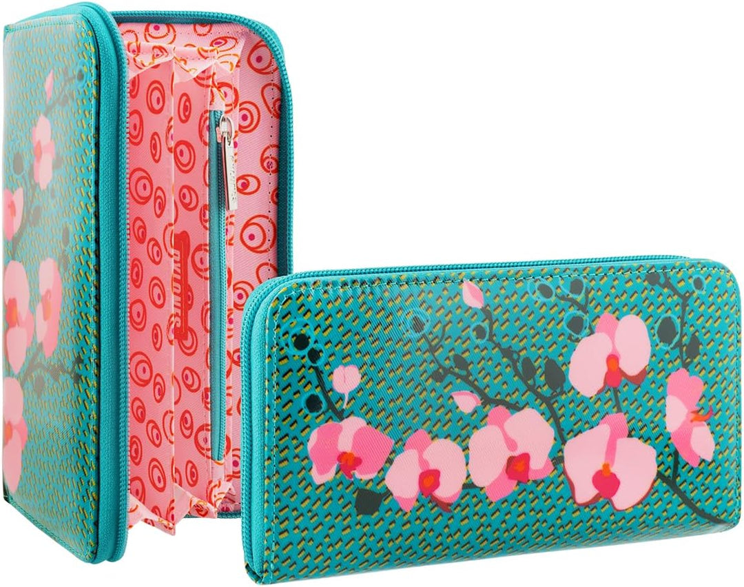 Pylônes, Geldbörse – Reise Orchidee – beschichteter Stoff – 19 x 11 cm, blau, Klassisch