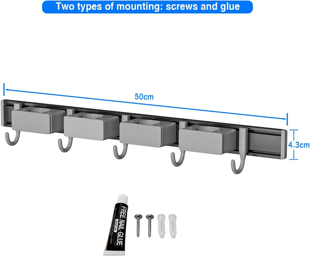Besenhalterung Wand Ohne Bohren, Besenhalter mit 4 Halter und 5 Haken Beweglicher Wandhalterung Bese