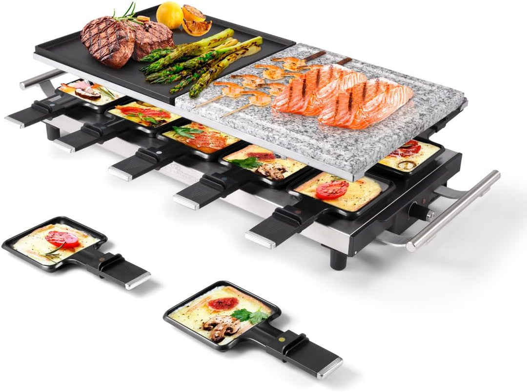 ProfiCook PC-RG 1144 Raclette/Tischgrill mit Naturgrillstein und Wendegussplatte, 10 Pfännchen, 10 H