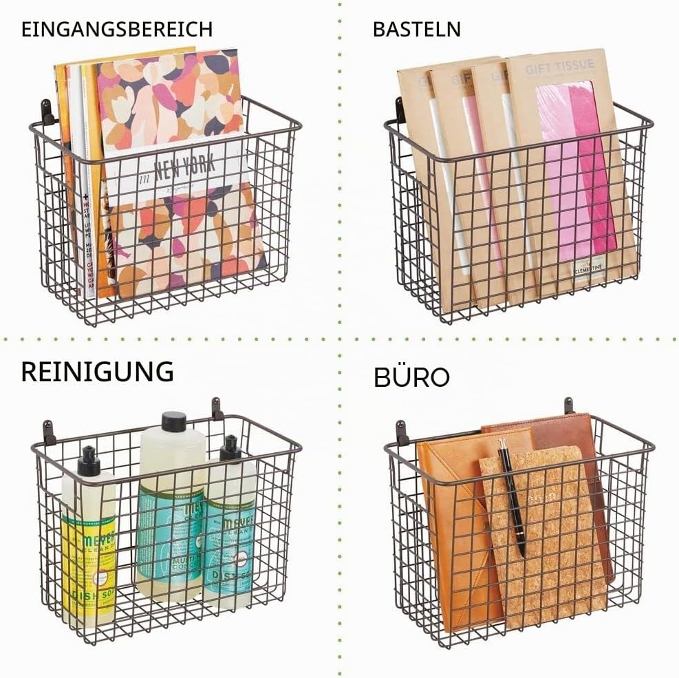 mDesign 2er-Set Wandregal aus Metall – grosser Ablagekorb für Flur, Schlafzimmer und andere Räume –