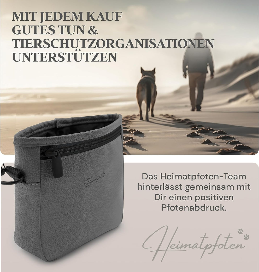 Heimatpfoten® Futterbeutel für Hunde aus Leder-Imitat - Gassi-Tasche mit Einhand Magnet-Verschluss H
