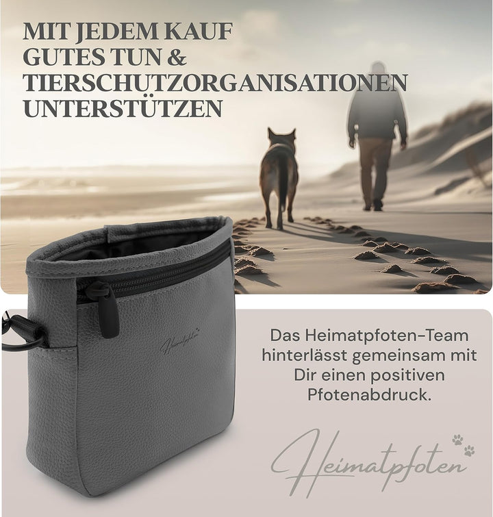 Heimatpfoten® Futterbeutel für Hunde aus Leder-Imitat - Gassi-Tasche mit Einhand Magnet-Verschluss H