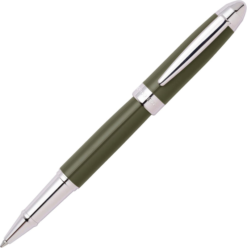 Hugo Boss Icon Tintenroller aus Messing in der Farbe Khaki-Gun, Länge: 13,6cm, Tintenfarbe: Schwarz,