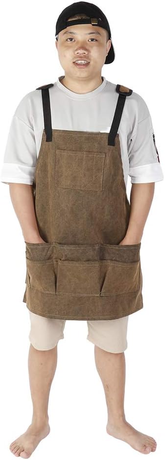 Ymiko Verstellbare Leinwand-Werkzeugschürze mit 11 Werkzeugtaschen für schwere Arbeiten für Frauen u