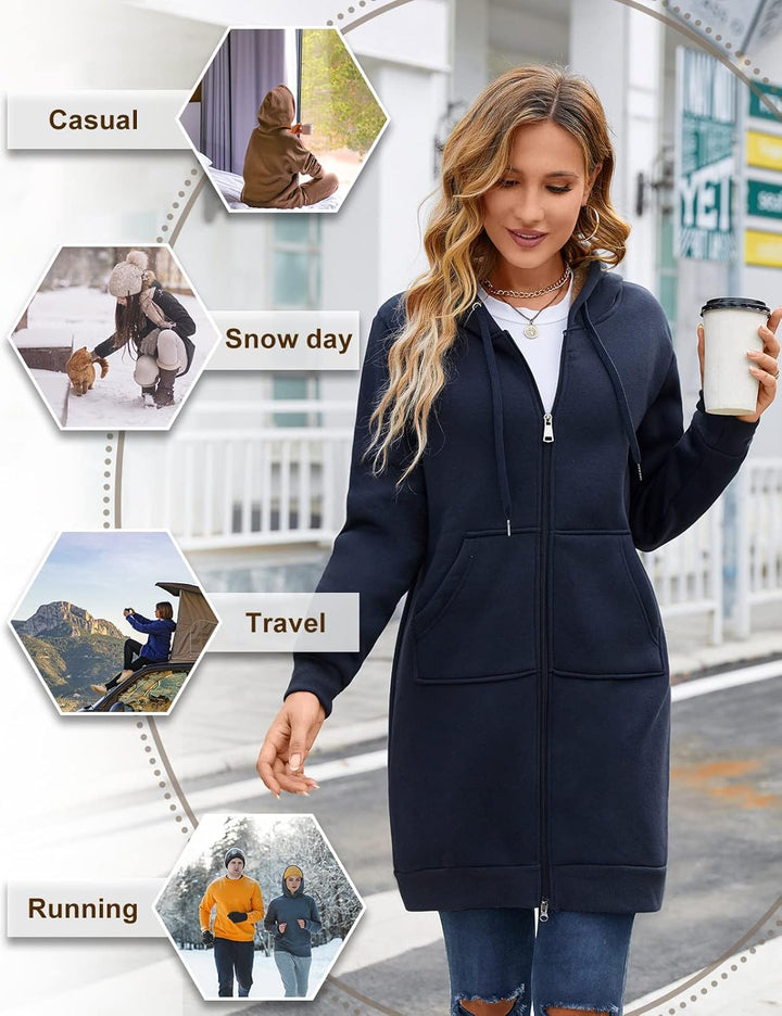 Nadeer Damen Mantel Plüschjacke mit Kapuze Lang Gefüttert Hoodies Plüsch Reissverschluss Mittellang