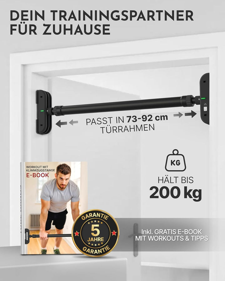 NEOLYMP Klimmzugstange Türrahmen ohne Schrauben – Pull Up Bar bis 200 kg – Verstellbare Reckstange I