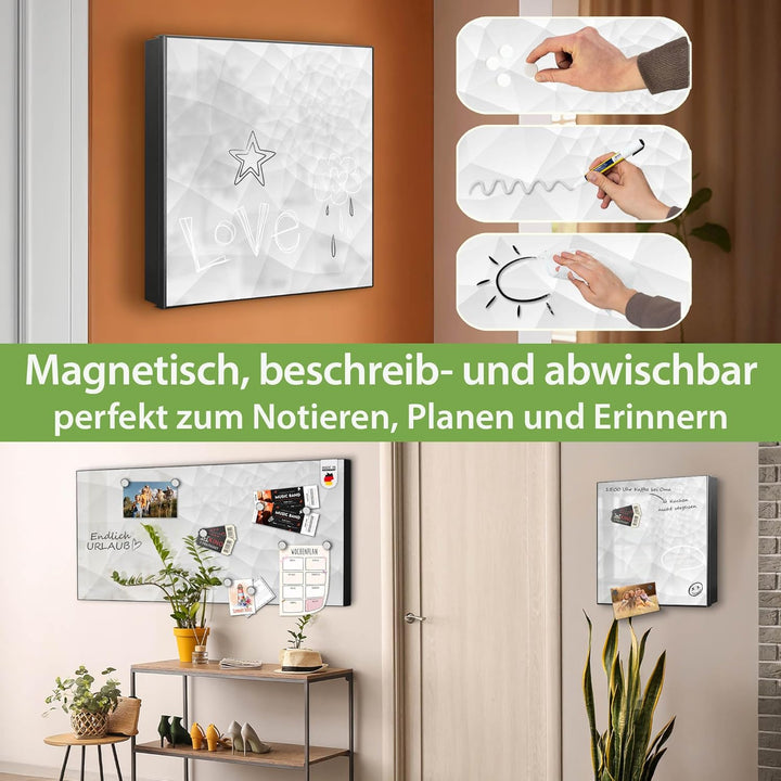 banjado® Grosser Schlüsselkasten Glas/Schlüsselbox 30cm x 30cm mit 50 Haken - Motiv Nautilus/Schlüss