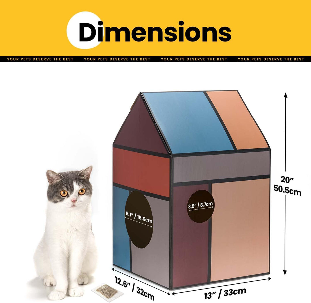Conlun Katzenhaus mit Kratzbrett &amp; Katzenminze, Leicht zu Montieren - Kratzhöhle für Wohnungskatzen,