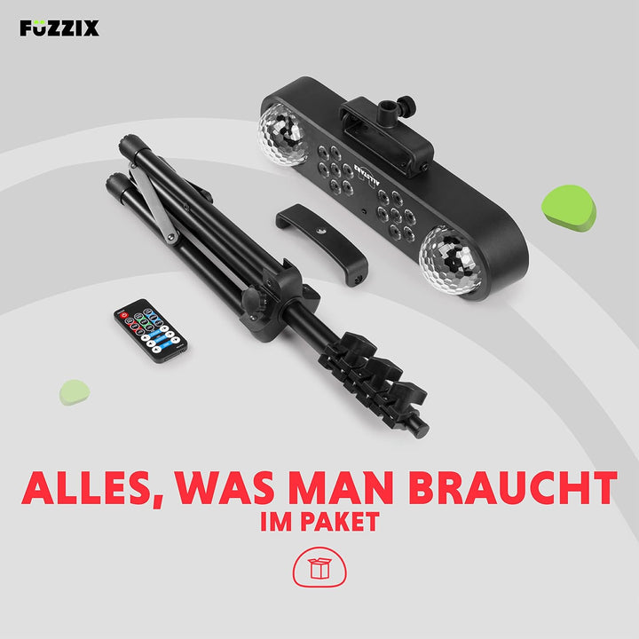Fuzzix AllStar2 - Disco Licht Set mit Stativ und Fernbedienung, 2x PAR und 2x Discokugel, LED Lichto