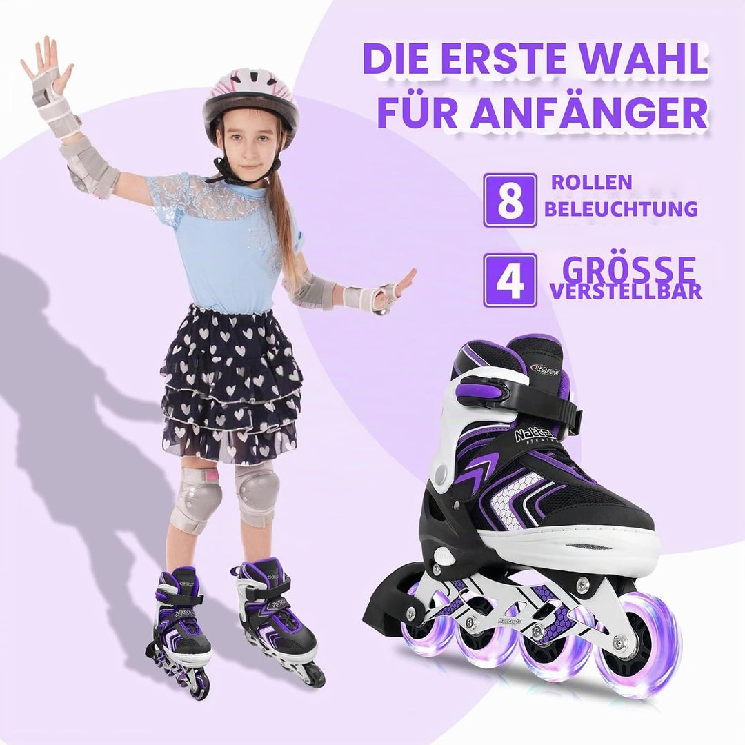 Nattork Inliner für Kinder Verstellbare Inline Skates, 4 Grössen Kinder Inline Roller Skates mit Bel