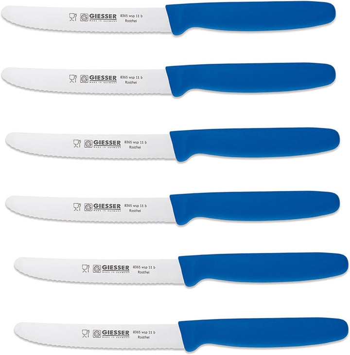Giesser seit 1776 - Made in Germany - Tomatenmesser 6er Set blau, Klinge 11 cm, rutschfest, kleines