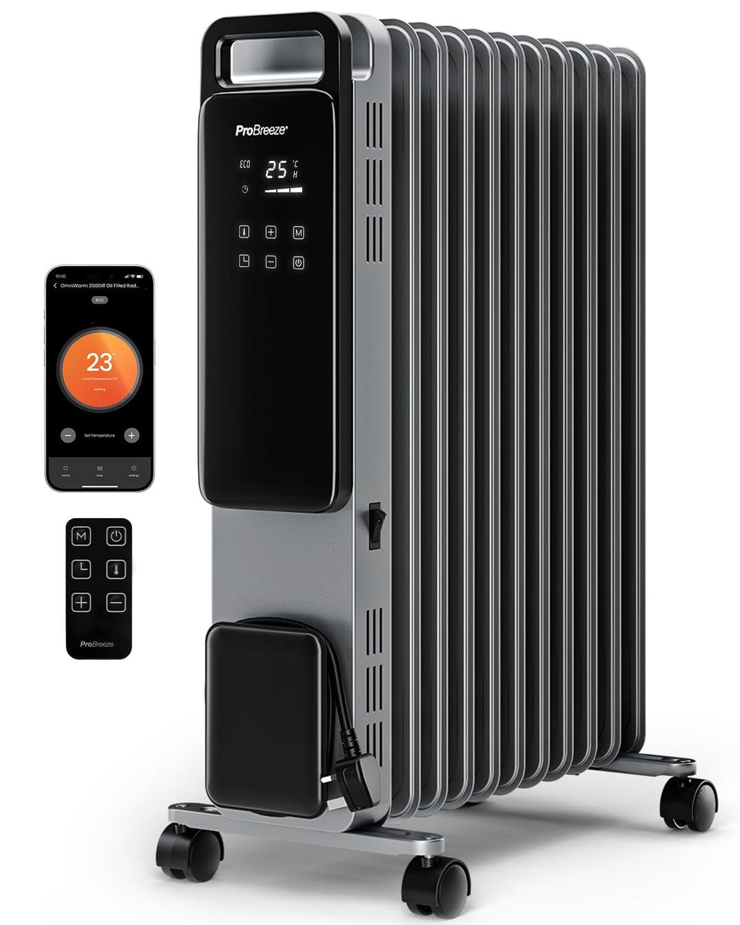 Pro Breeze 2500W Ölradiator mit 11 Lamellen, Smart Heizung elektrisch - Ölradiator energiesparend, 3