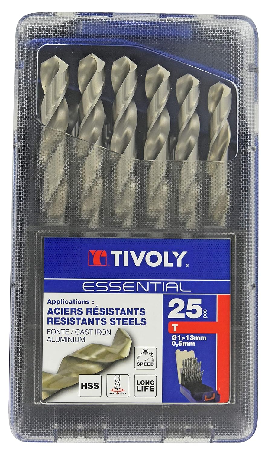 Tivoly 11452070017 T-Box Bohrer, Metall, HSS Ø 1 bis 13 mm x 0,5 mm, 25 Stück