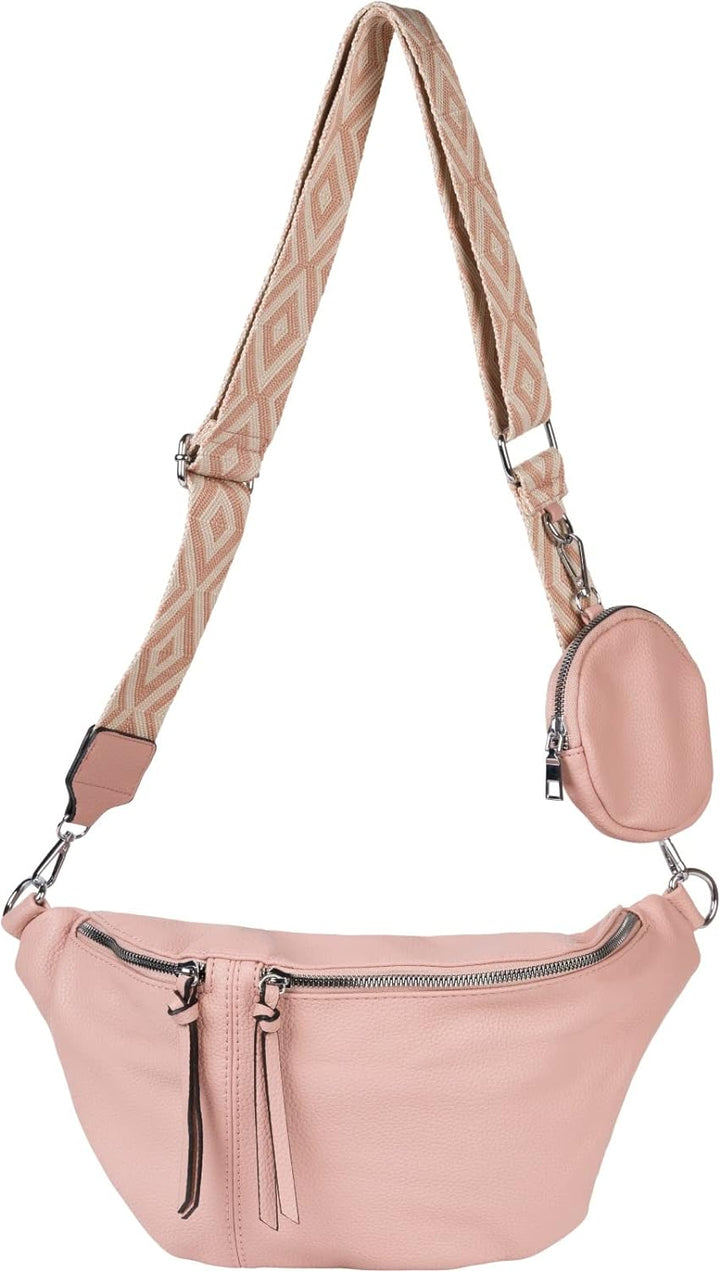 styleBREAKER Damen Halbmond Crossbody Schultertaschen Set 3-Teilig, Schultergurt mit Muster, Schlüss