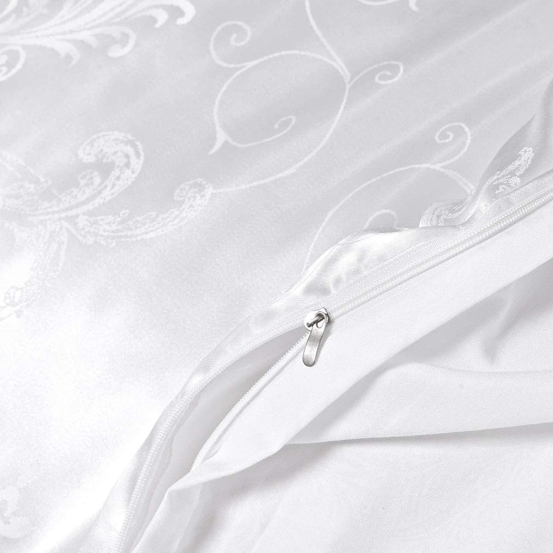 DXHOME Seiden Bettwäsche Satin 155x220 cm 3teilig Weiss Jacquard Wendebettwäsche Seide mit Weiss Blu