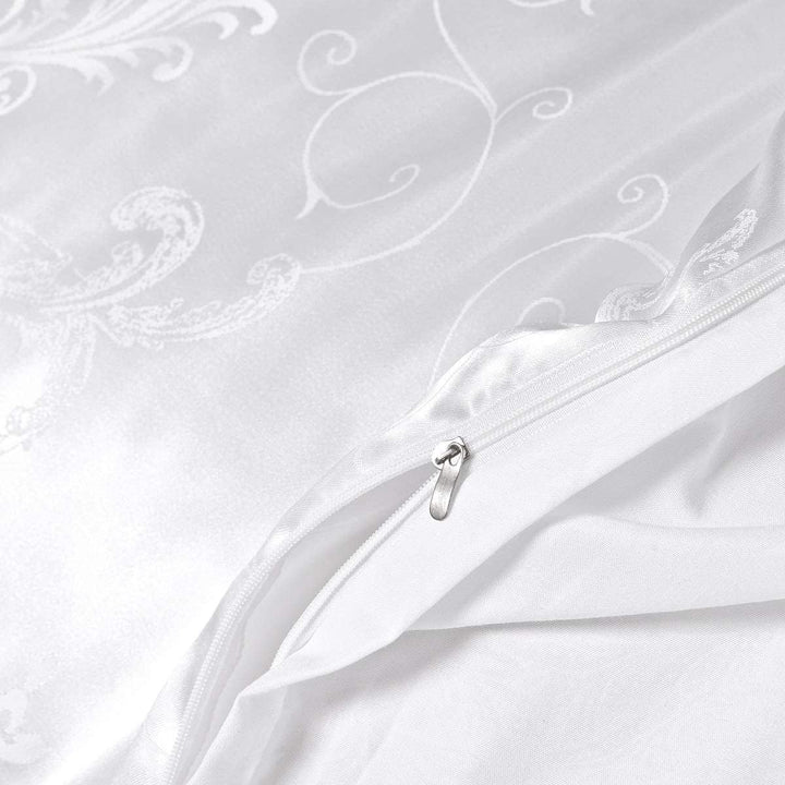 DXHOME Weiss Bettwäsche Set 200x200cm Microfaser Seide Bettbezug Jacquard 3teilig Weiss Romantisch W