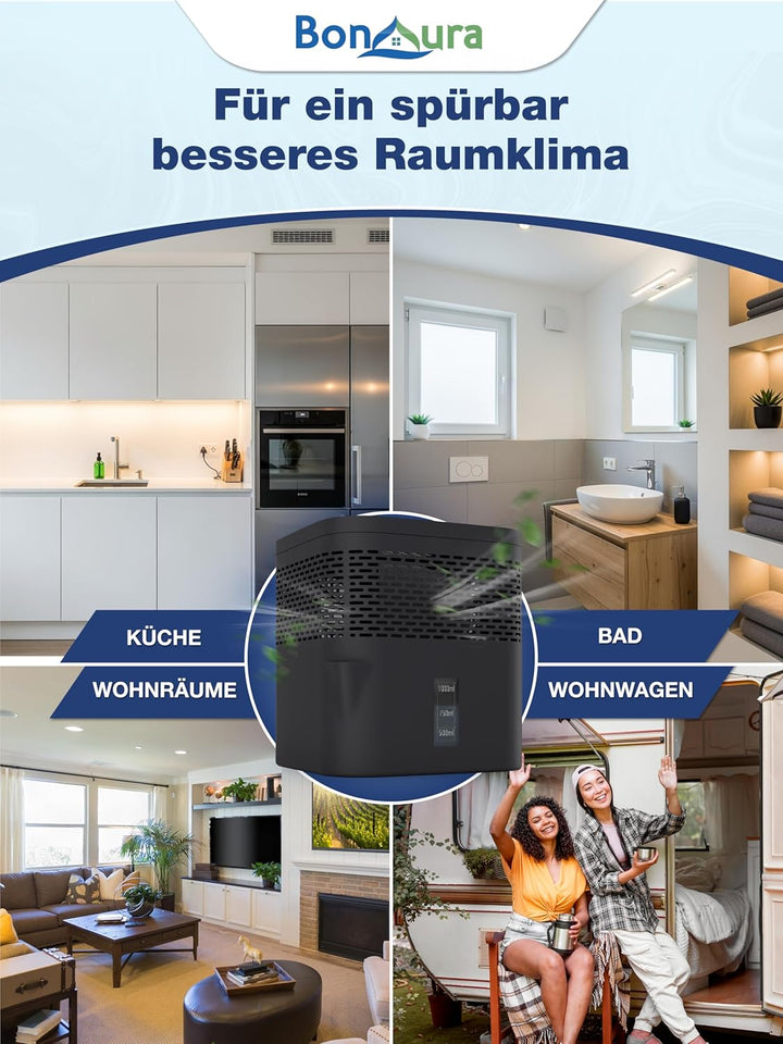BonAura® AirOne Lite Luftentfeuchter ohne Strom mit 360° Belüftung I Raumentfeuchter mit Ausgiesser