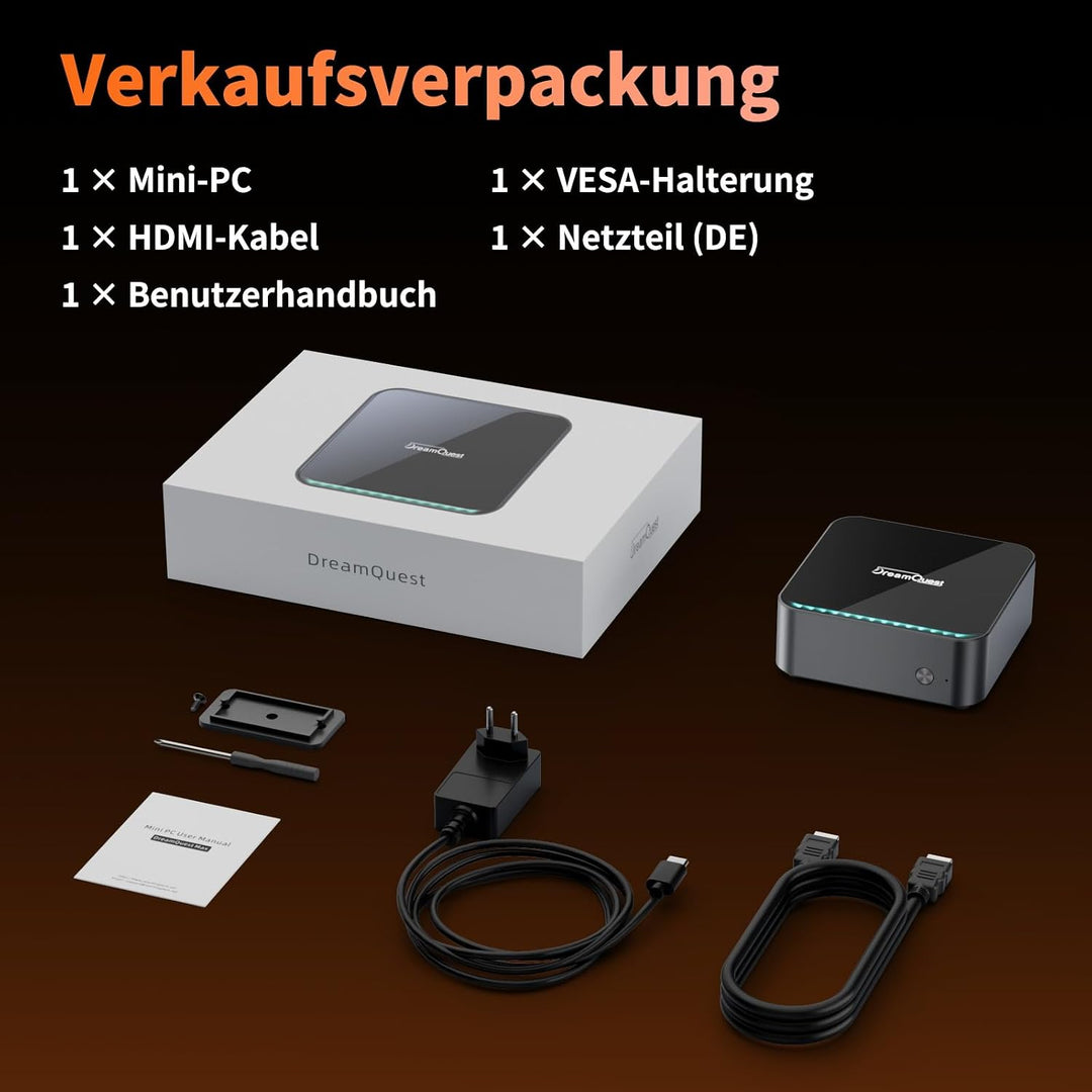 DreamQuest Mini PC Windows 11 Pro - AMD Ryzen 5 7430U, 16GB DDR4 RAM, 512GB SSD (erweiterbar), WiFi