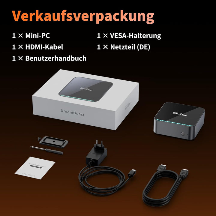 DreamQuest Mini PC Windows 11 Pro - AMD Ryzen 5 7430U, 16GB DDR4 RAM, 512GB SSD (erweiterbar), WiFi